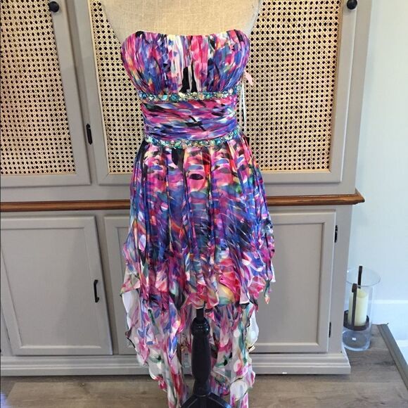 NWT La Femme 100% Silk Scarf Multi Coloured Layered Prom Dress Womens Sz 2/4 - Picture 4 of 16